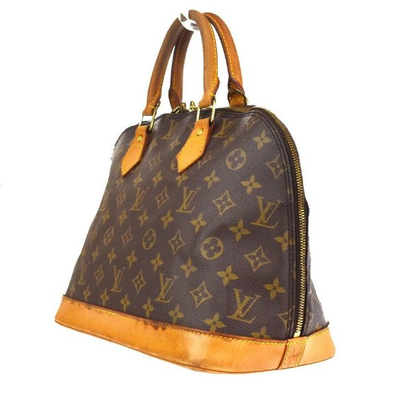 Authentic LOUIS VUITTON LV Logo Alma Hand Bag Monogram Leather Brown France - Picture 5 of 10